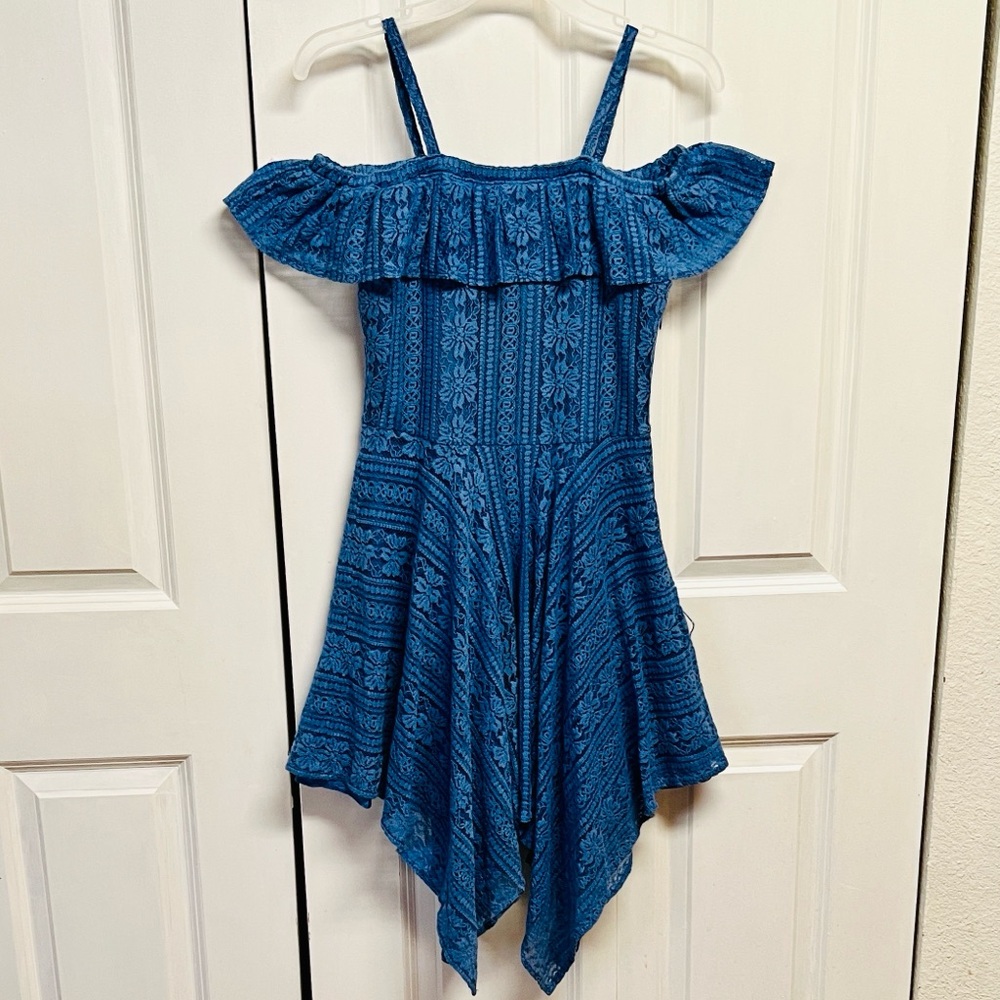BCBGirls Blue Kids Dress with Ruffle Detail Off Shoulder Size 16